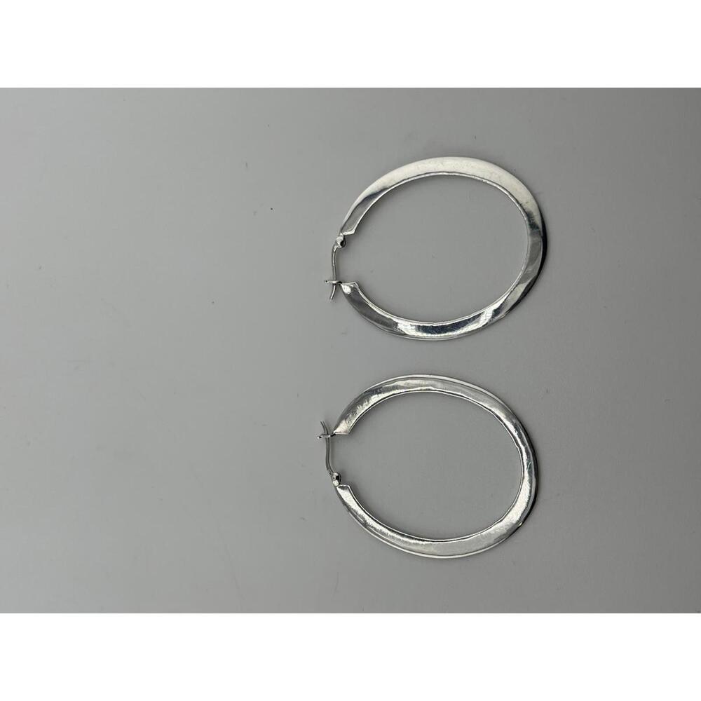 Sterling Silver Oval Hoop Earrings 2.5in Lightweight Modern Jewelry‎